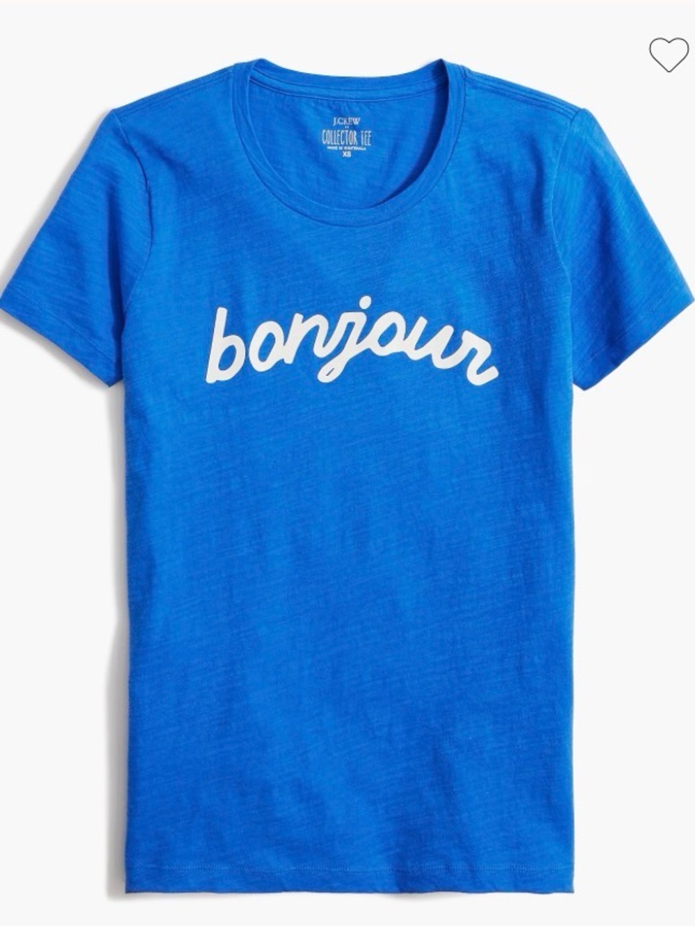 J. Crew Bright Blue 'Bonjour' Graphic Collector Tee size L, 100% Cotton
